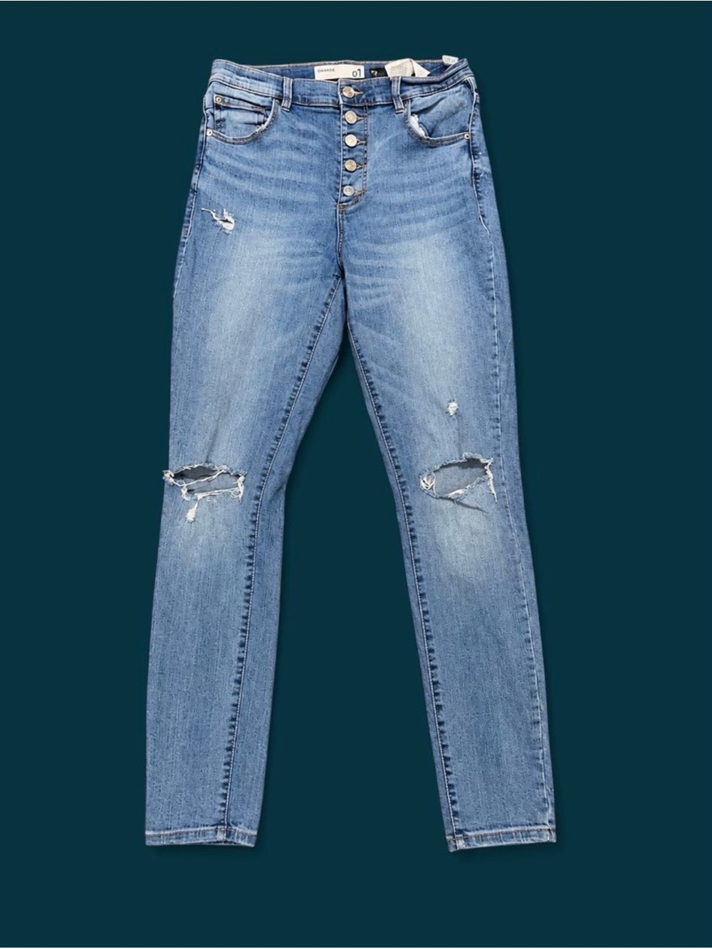 Garage Premium High Rise Distressed Button Fly Jeans